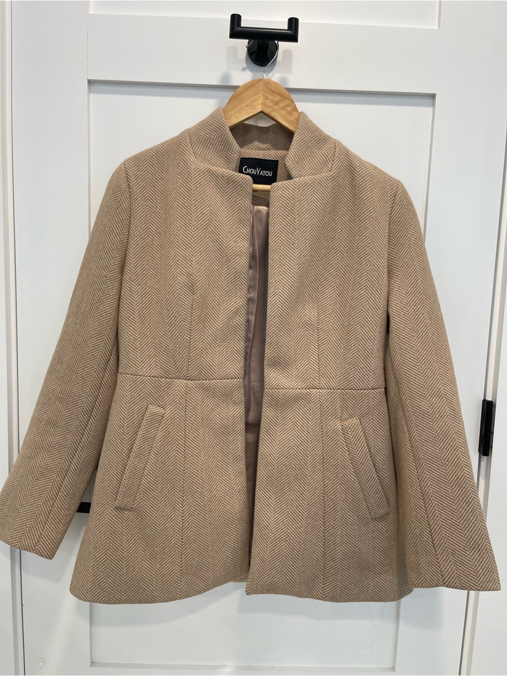 Stylish khaki herringbone blazer S - Picture 5 of 10